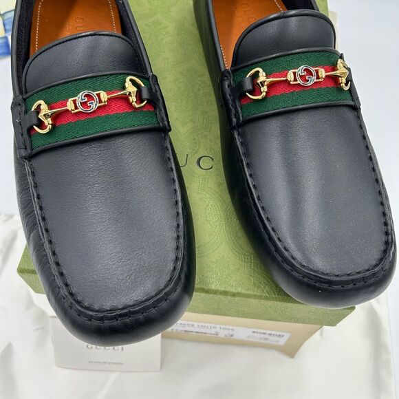 Men’s Gucci ayrton web stripe driver loafers size 12 fits 12.5 US made in Italy - Picture 2 of 9